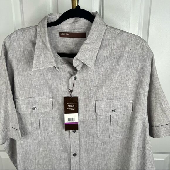 Sz XXL Perry Ellis Linen Cotton Blend Short Sleeve Button Up shirt $79 MSRP NWT - Picture 5 of 11
